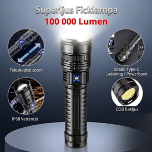 100,000 Lumen Superljus Laddbar Ficklampa